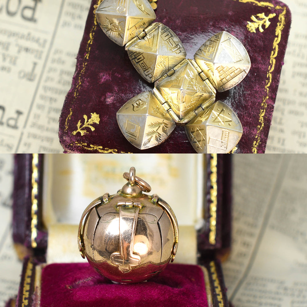 Large Victorian Gold Masonic Orb Pendant