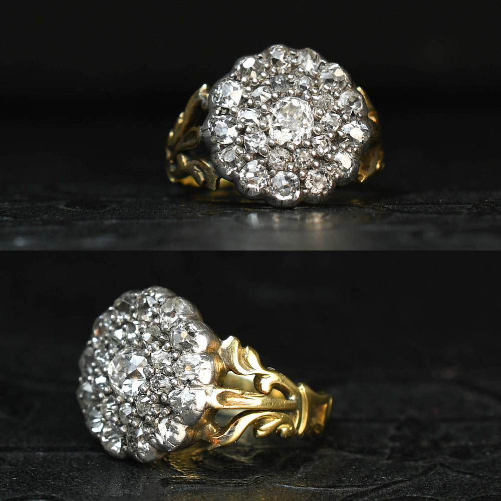 Georgian Old Cut Diamond Cobblestone Cluster Ring