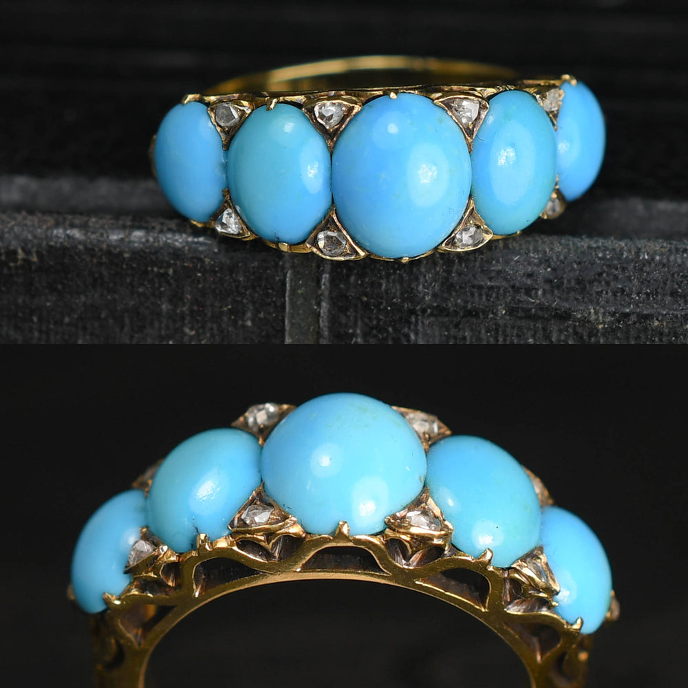 Victorian Turquoise & Diamond 5-Stone Half Hoop Ring