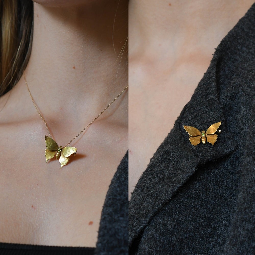 Victorian Demantoid Garnet Butterfly Brooch