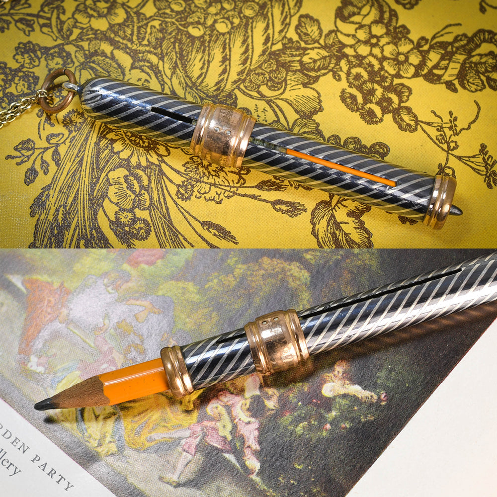 Victorian Niello Silver Propelling Pencil Pendant