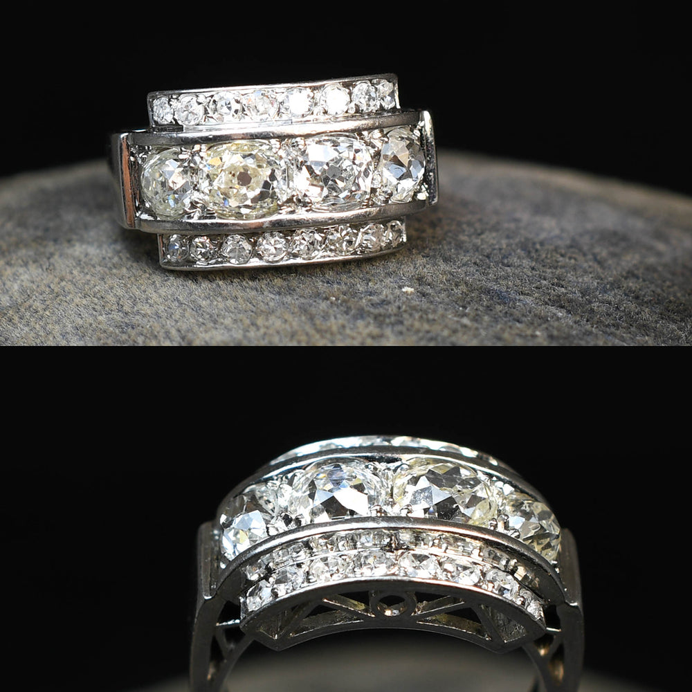 Deco French Diamond Oversized 4-Stone Cluster Ring