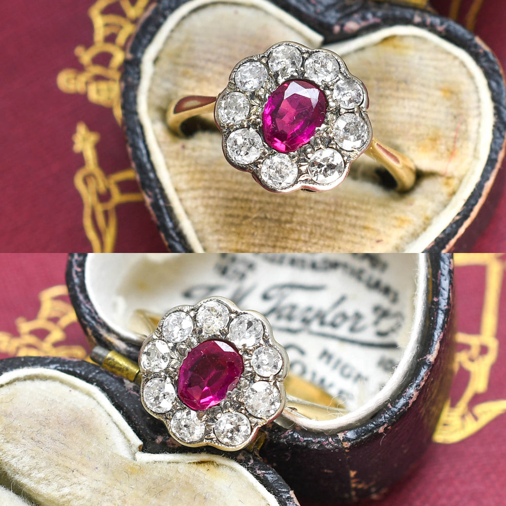 Victorian Burma Ruby & Diamond Daisy Cluster Ring