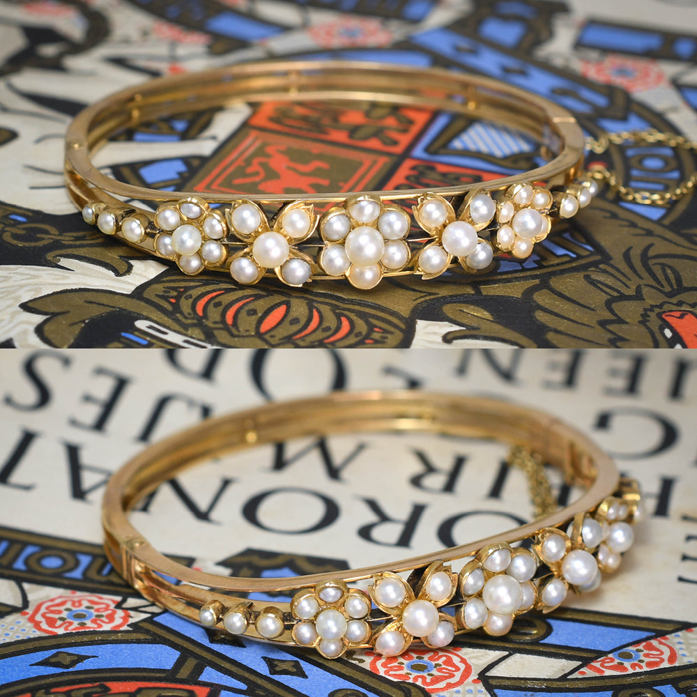 Victorian Natural Pearl Flower Cluster Bangle