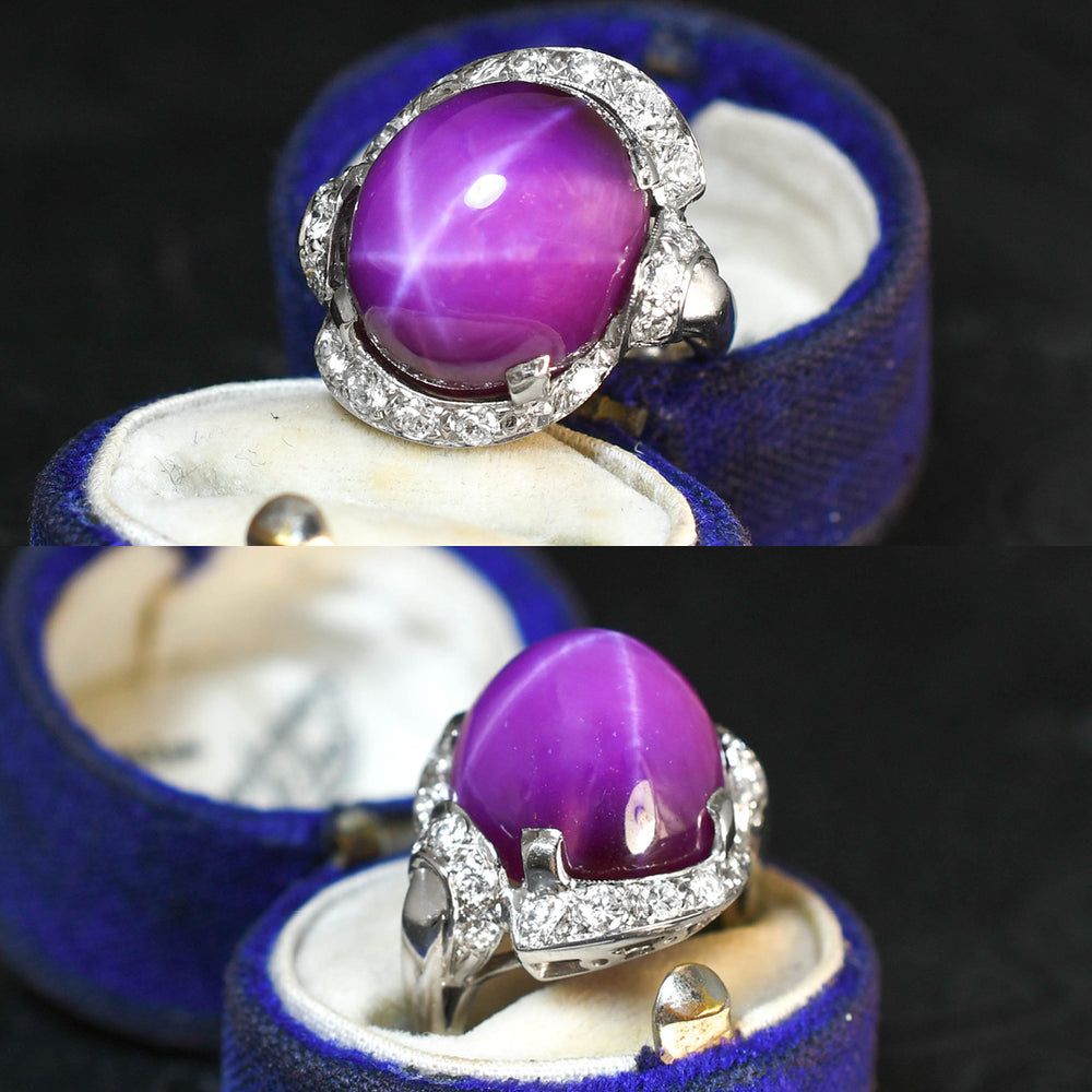 Art Deco Star Ruby & Diamond Cluster Ring