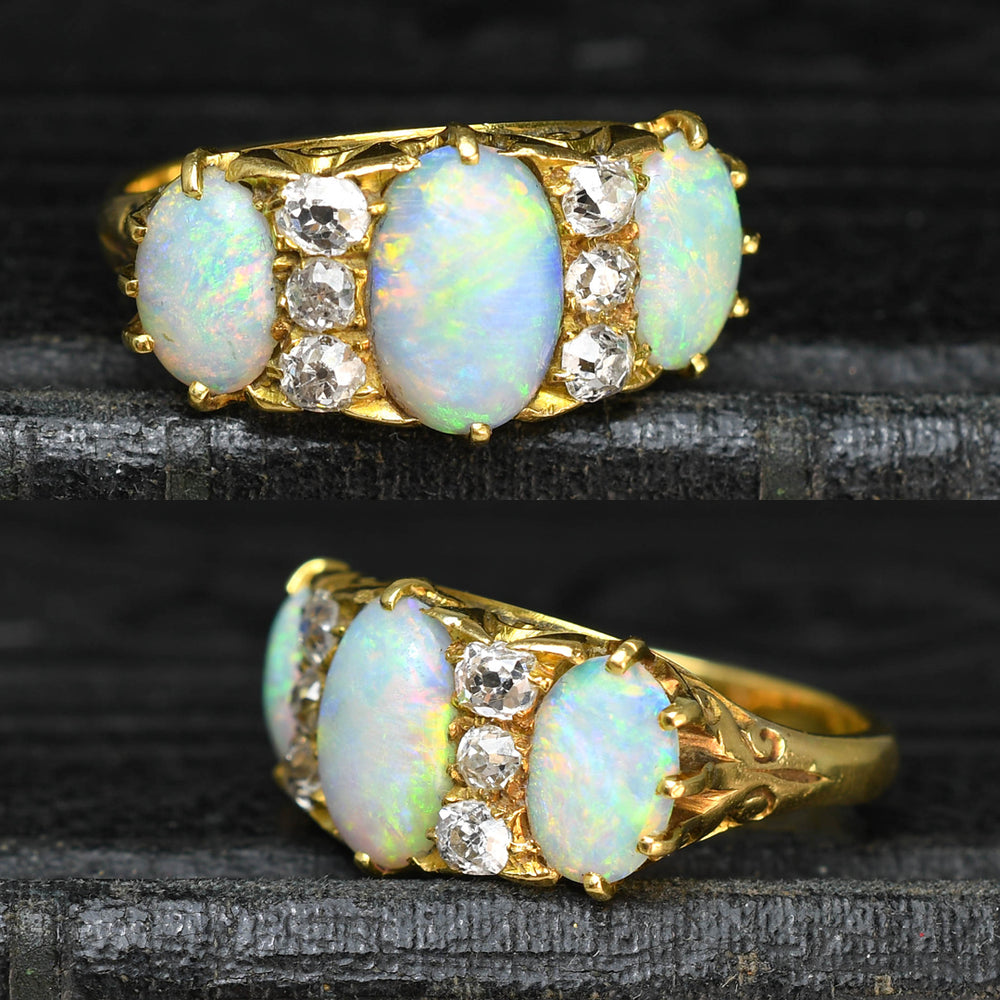 Victorian 3-Stone Opal & Diamond Ring