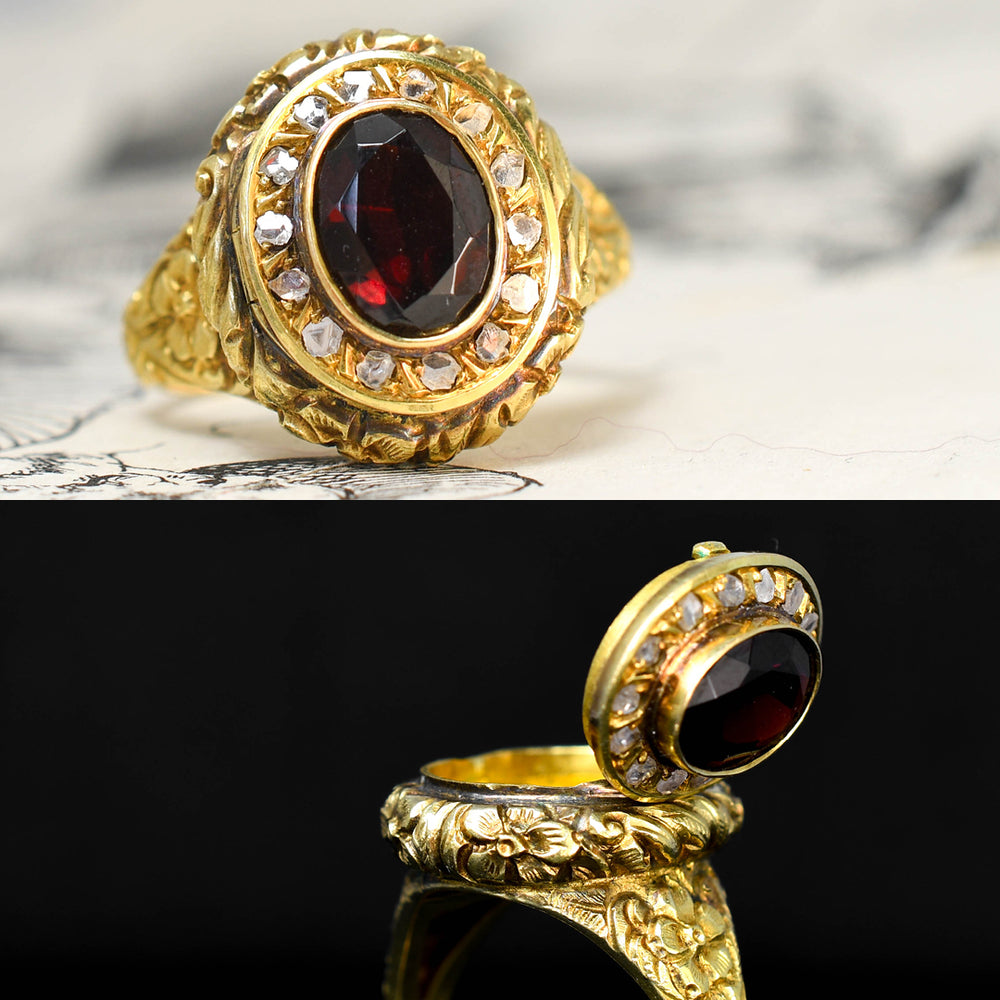 Georgian Garnet & Rose Cut Diamond Locket Ring