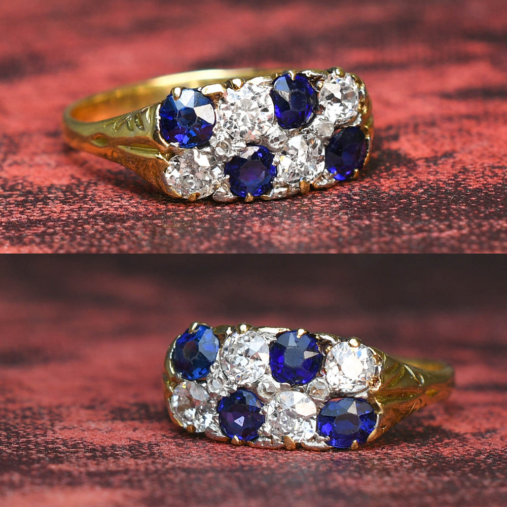 Victorian Sapphire & Diamond Chequerboard Ring