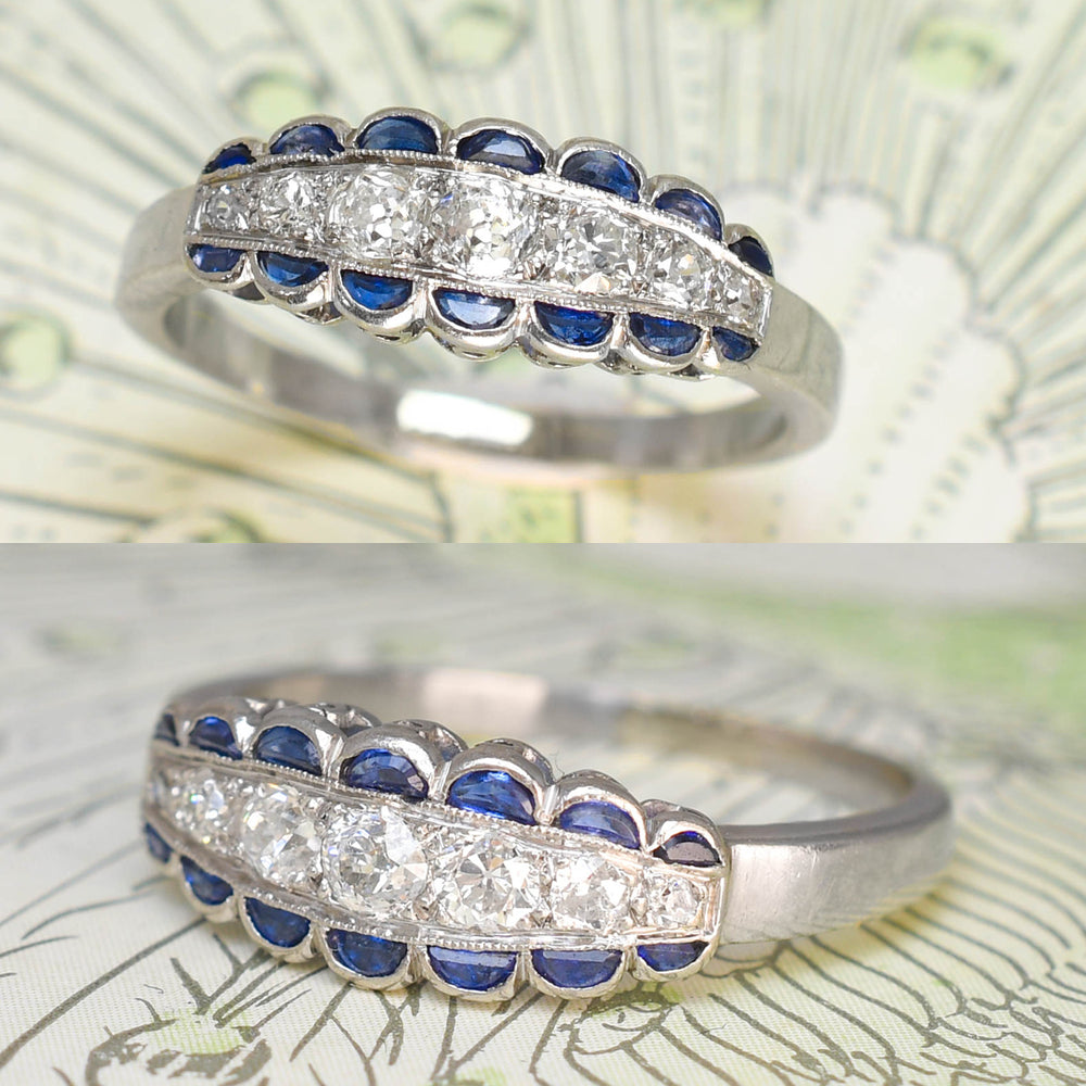 Art Deco Sapphire & Diamond Half Hoop Ring