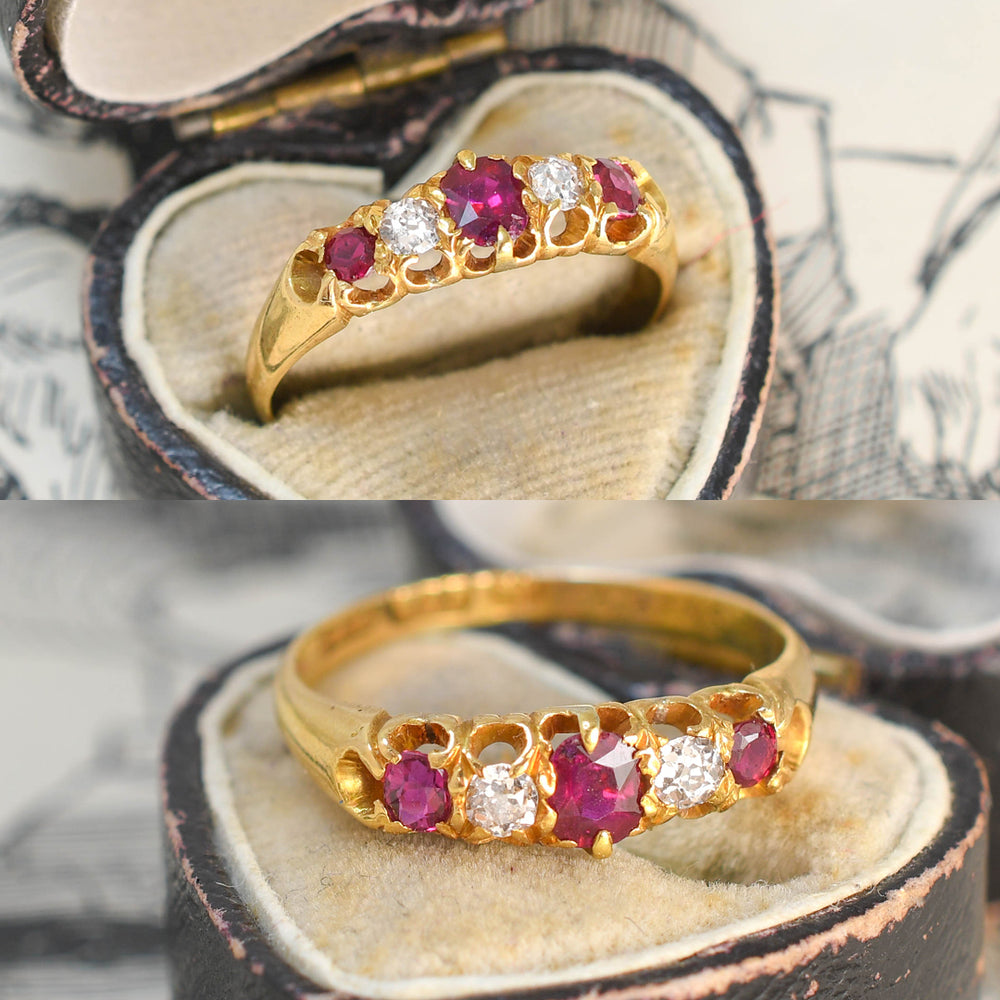 Victorian Ruby & Diamond 5-Stone Boat Ring