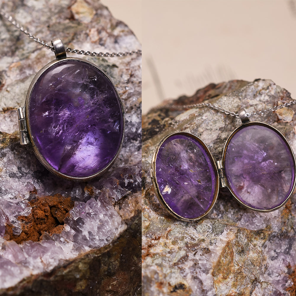 Victorian Rutilated Amethyst Silver Locket