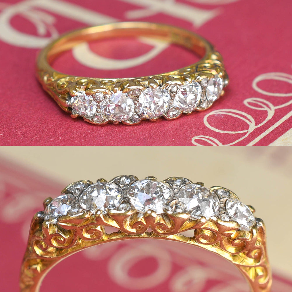 Victorian Carved Diamond 5-Stone Ring