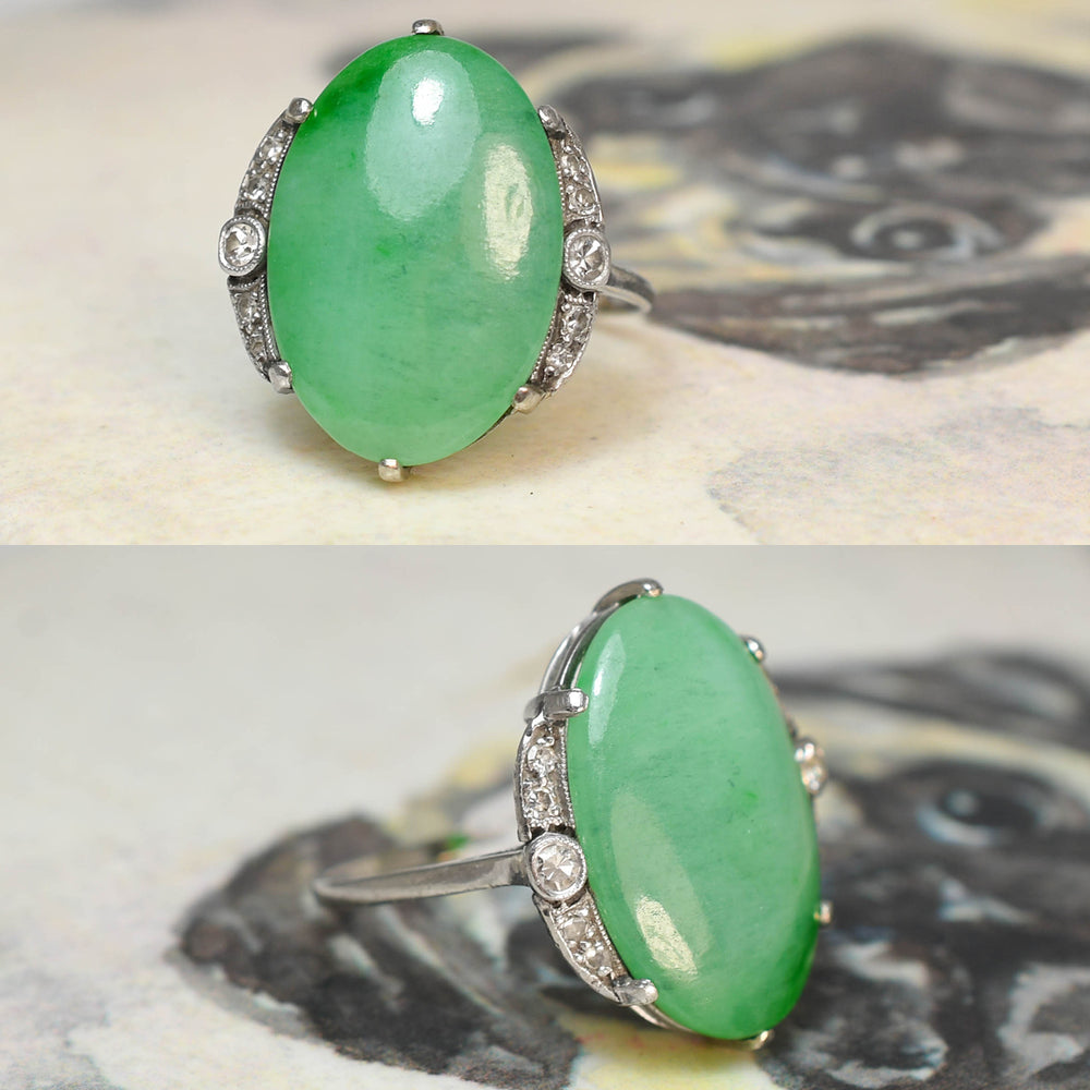 Art Deco Jade & Diamond Ring