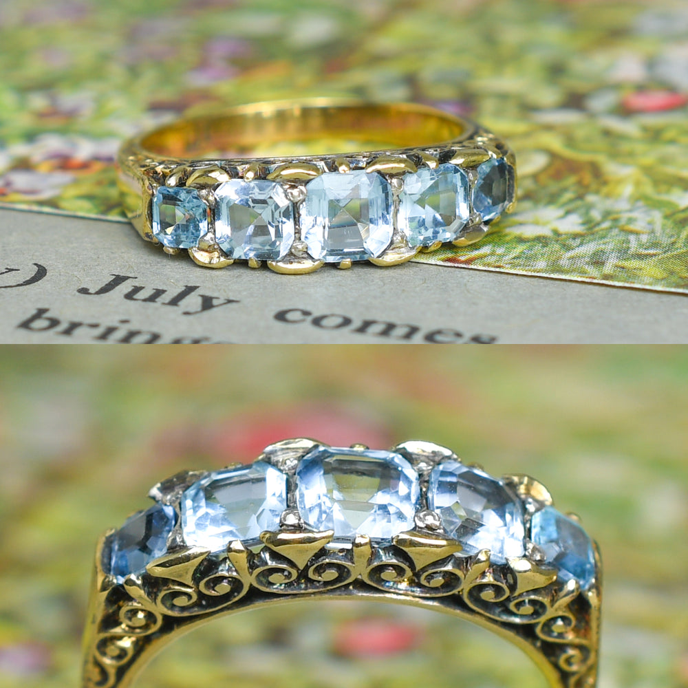 Victorian Aquamarine 5-Stone Half Hoop Ring