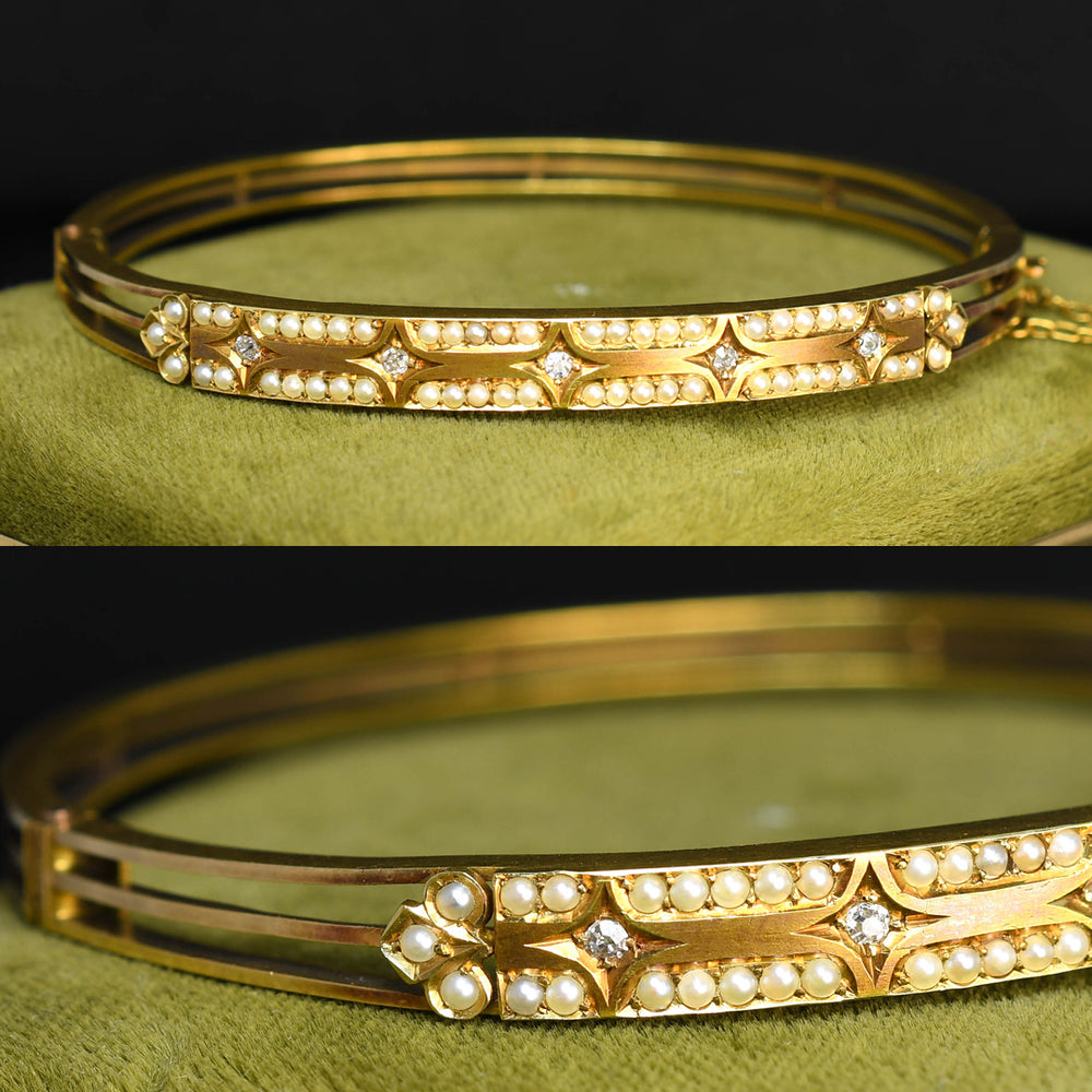 Edwardian Diamond & Pearl Star Bangle