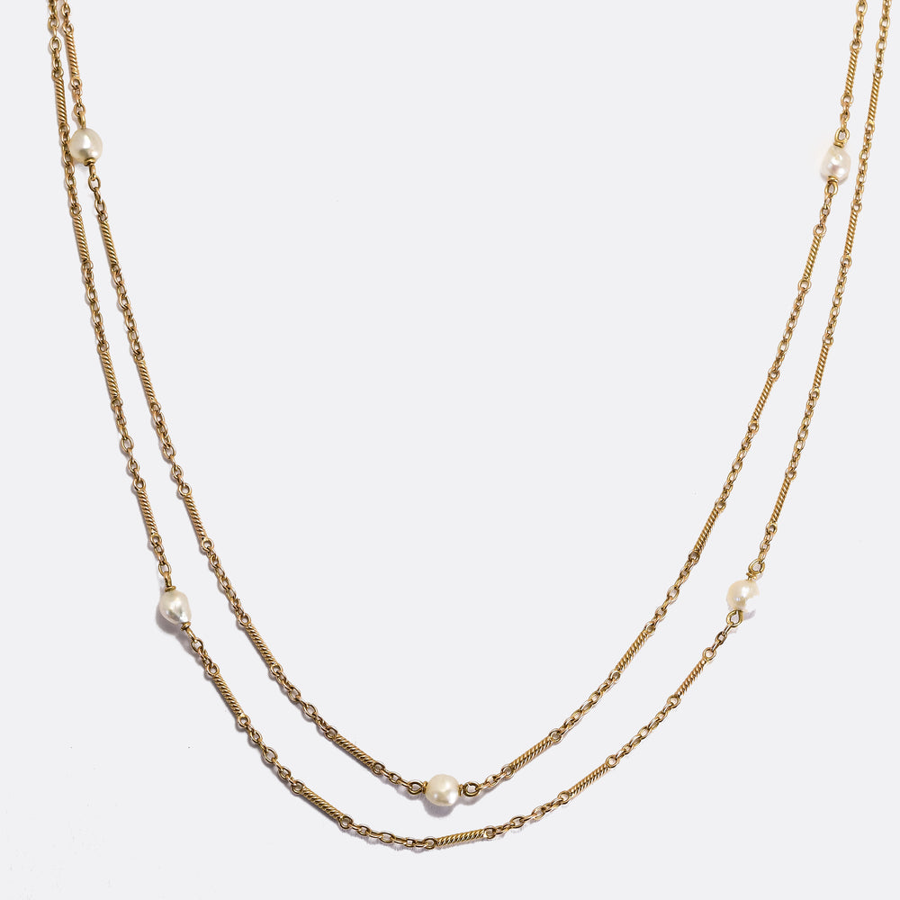 Edwardian Fancy-Link Pearl Chain Necklace