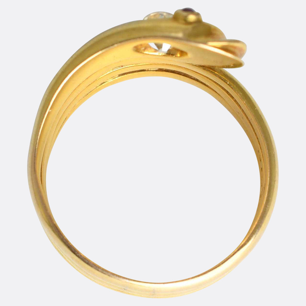 Victorian 0.75ct Diamond & Ruby Coiled Snake Ring