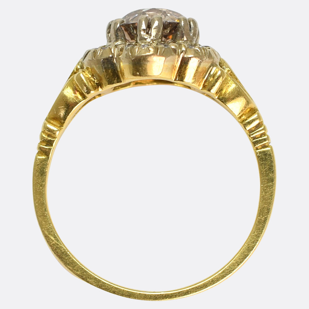 Victorian 1.3ct Old Cut Diamond Flower Cluster Ring