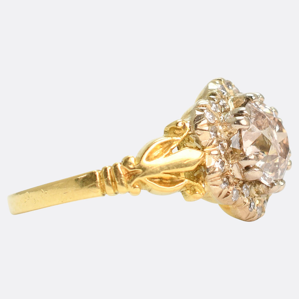 Victorian 1.3ct Old Cut Diamond Flower Cluster Ring