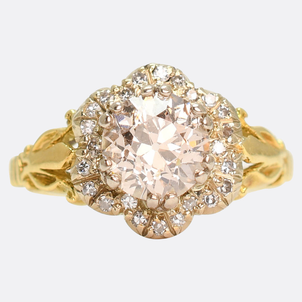 Victorian 1.3ct Old Cut Diamond Flower Cluster Ring