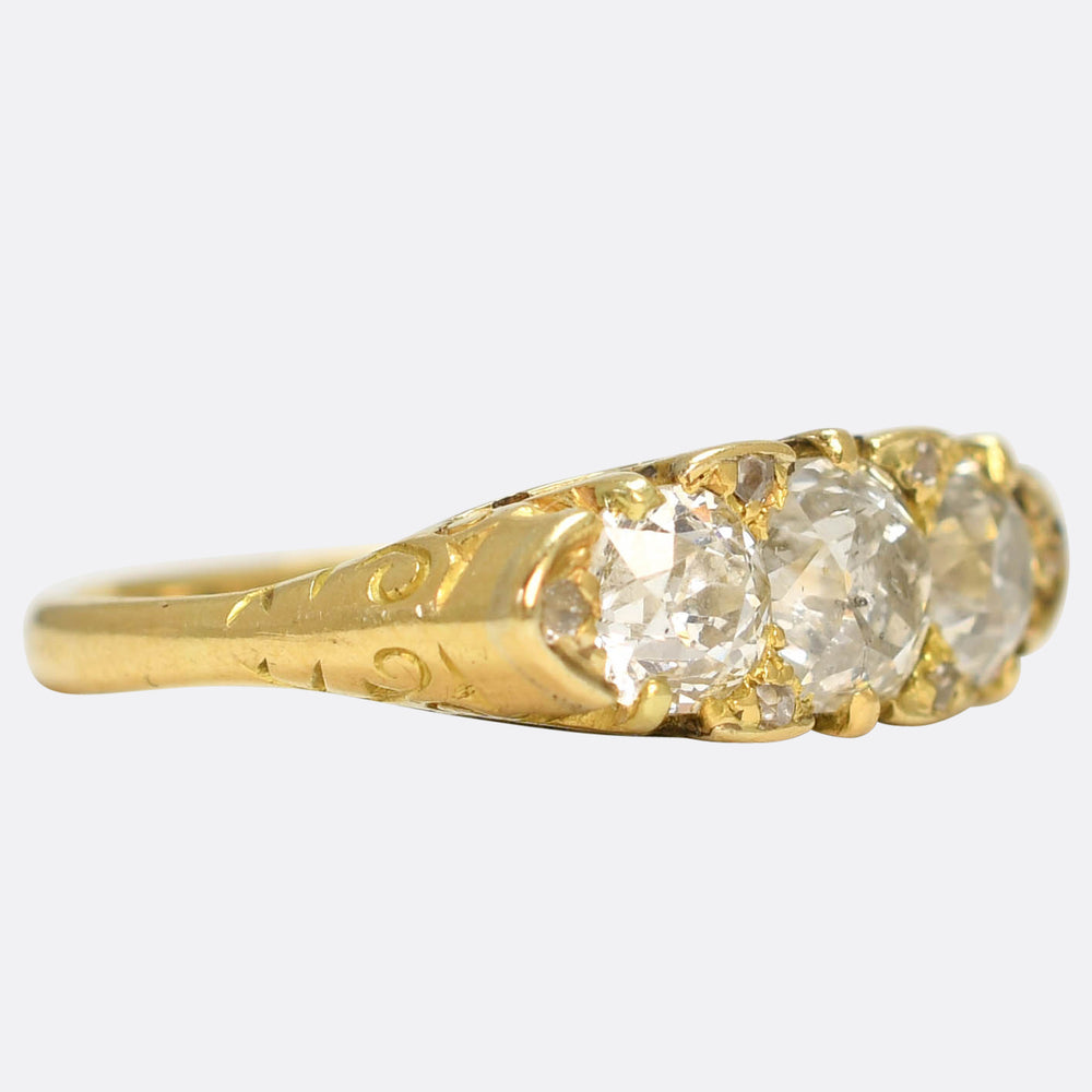 Victorian 1.4ct Diamond Trilogy Cluster Ring
