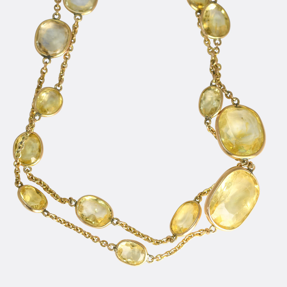 Victorian 150ct Yellow Sapphire Long Chain Necklace