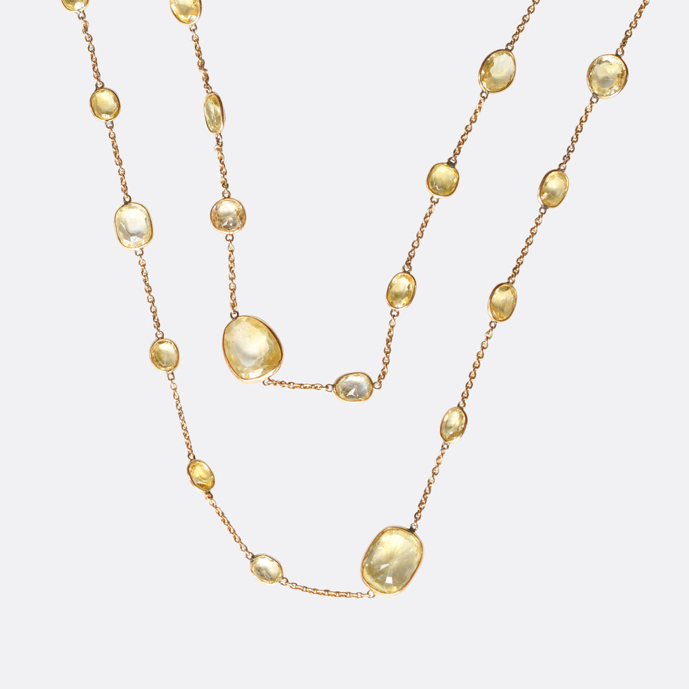 Victorian 150ct Yellow Sapphire Long Chain Necklace
