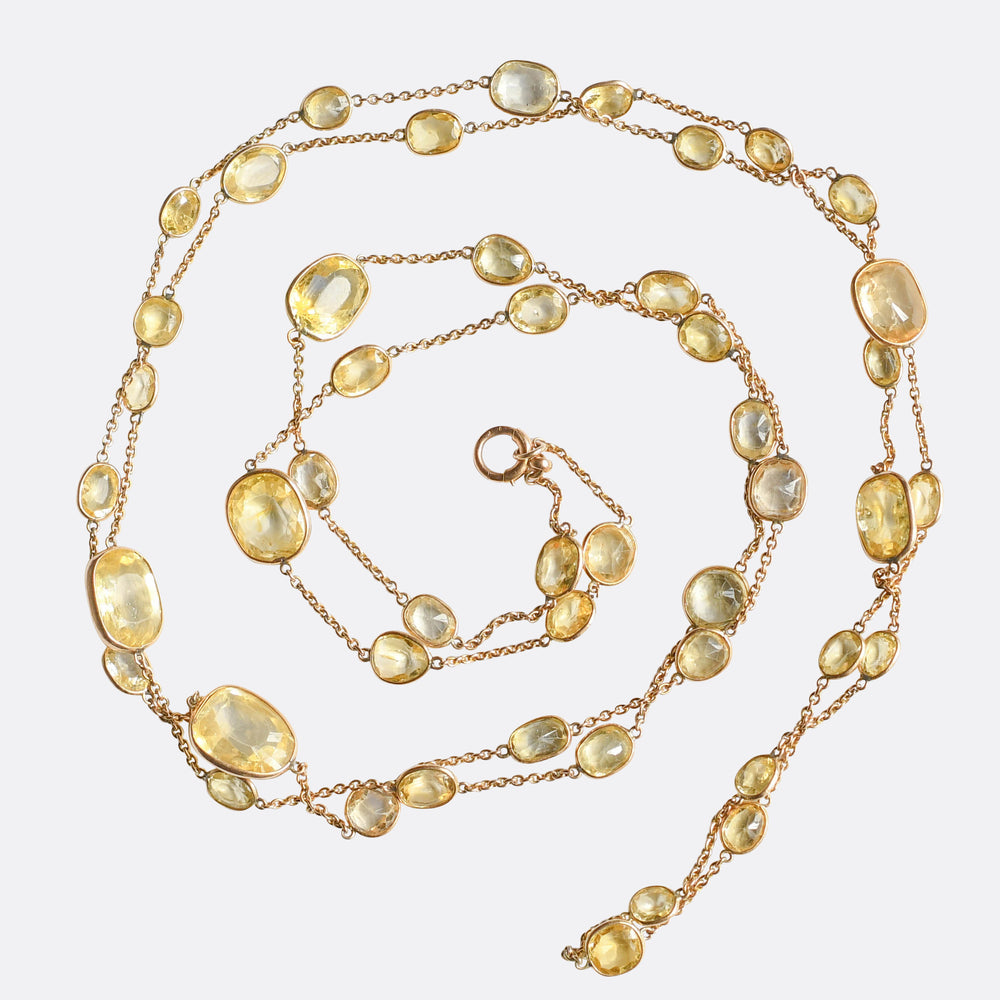 Victorian 150ct Yellow Sapphire Long Chain Necklace