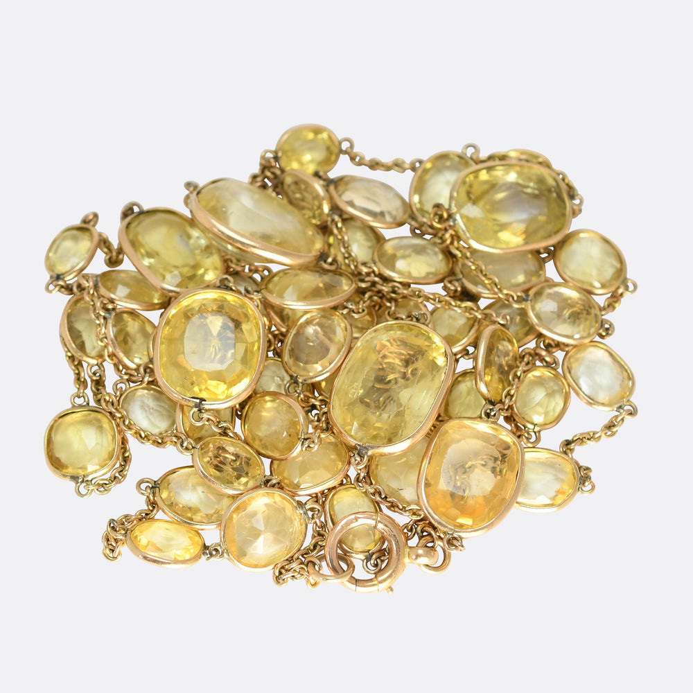 Victorian 150ct Yellow Sapphire Long Chain Necklace