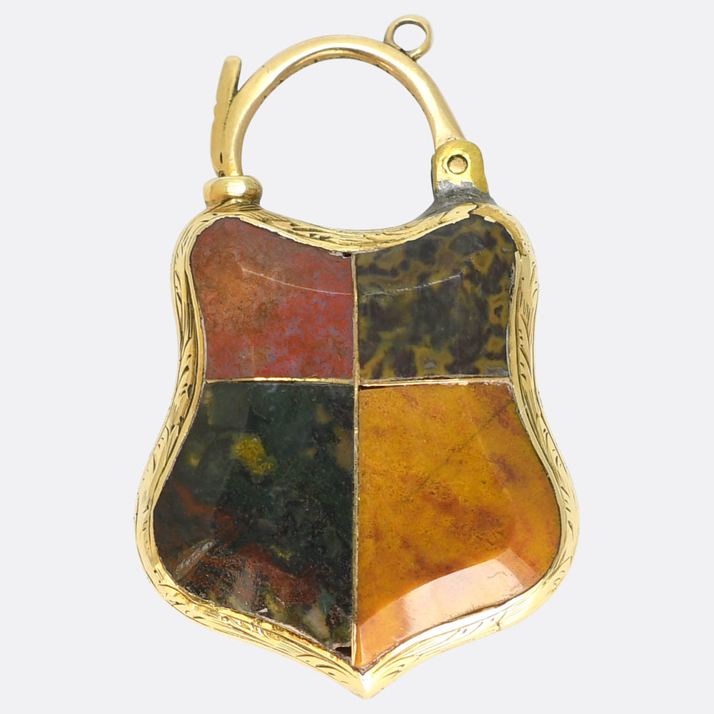 Victorian 15k Gold Agate Padlock Pendant