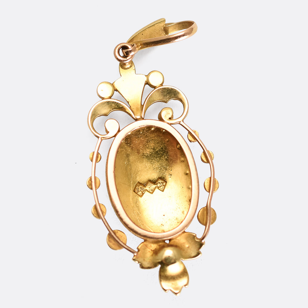 Victorian 15k Gold Pavé Pearl Pendant