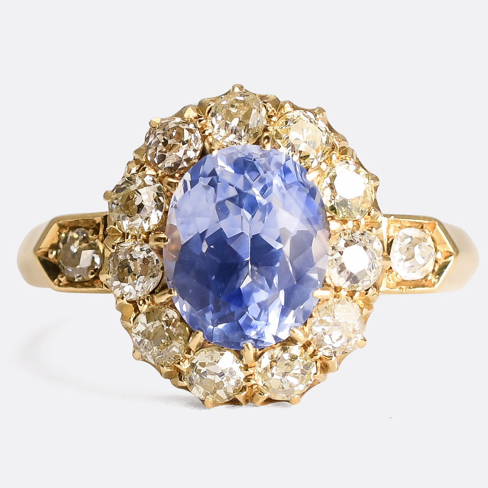 Victorian 2.57ct Ceylon Sapphire & Diamond Engagement Ring