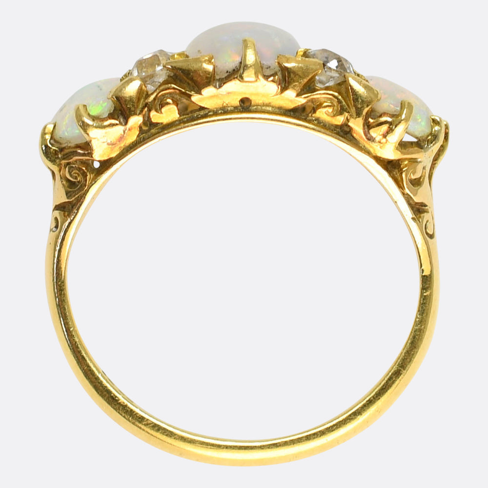 Victorian 3-Stone Opal & Diamond Ring
