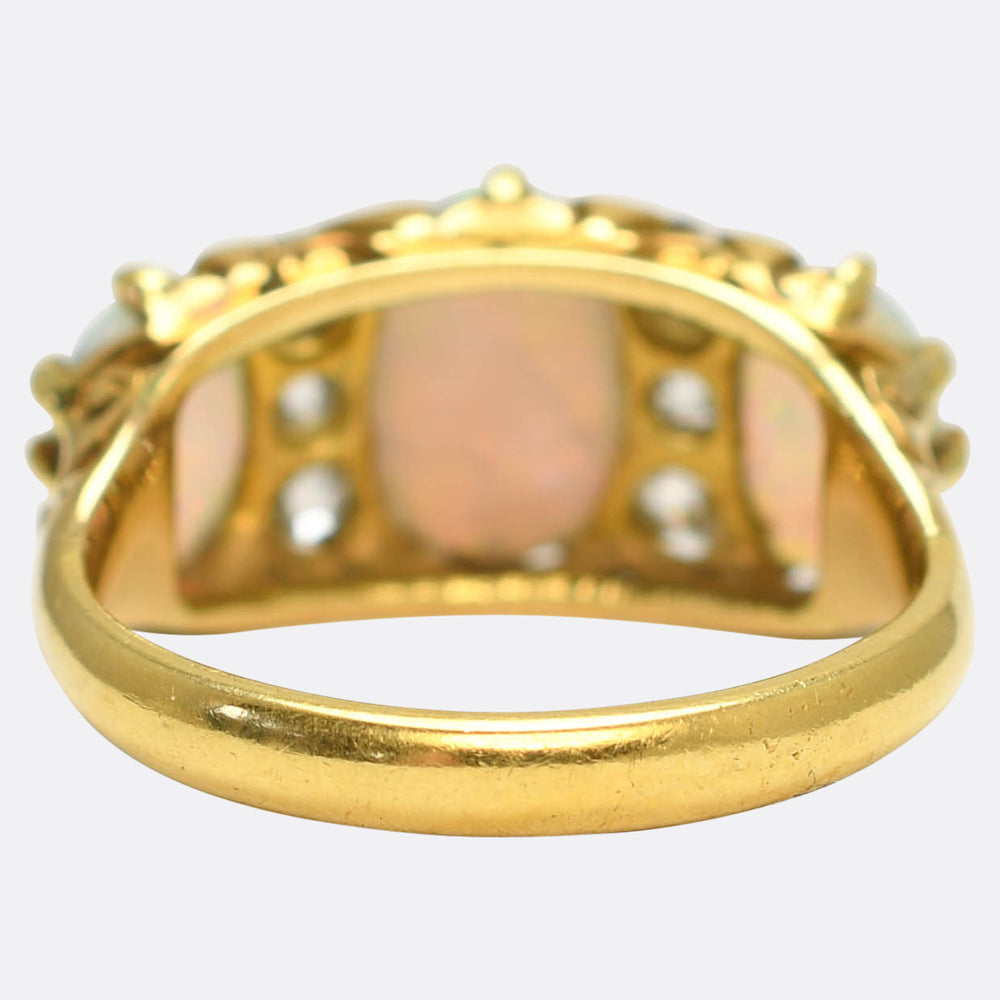 Victorian 3-Stone Opal & Diamond Ring