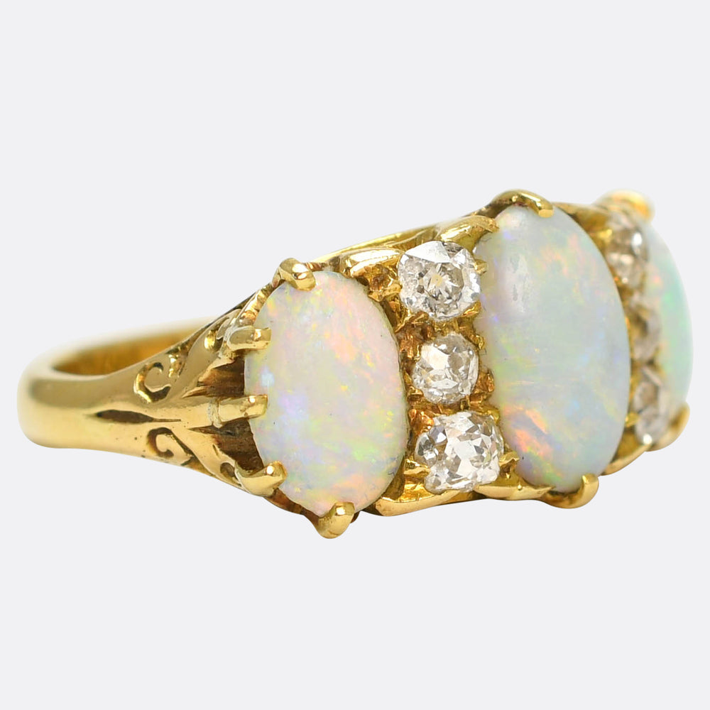 Victorian 3-Stone Opal & Diamond Ring