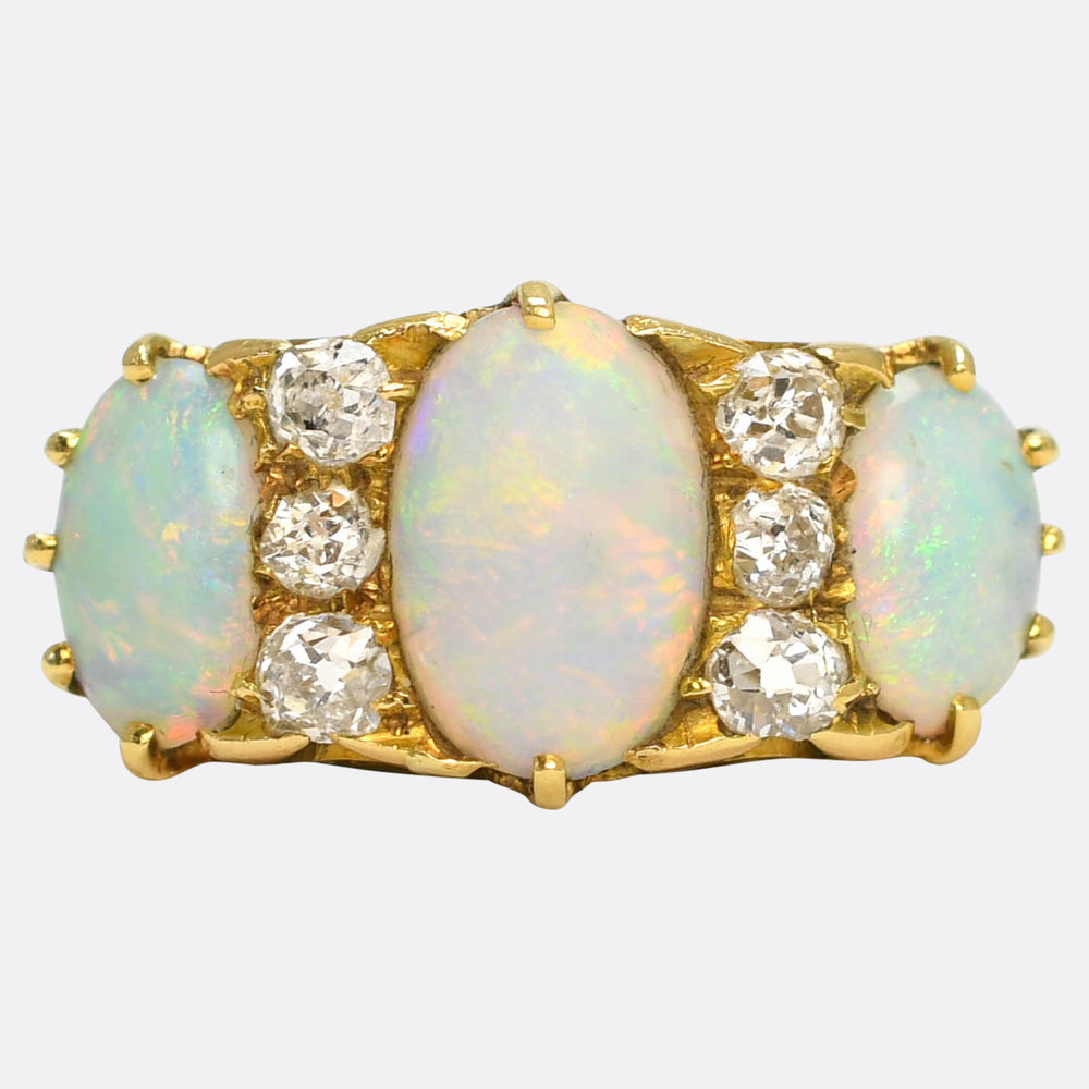 Victorian 3-Stone Opal & Diamond Ring