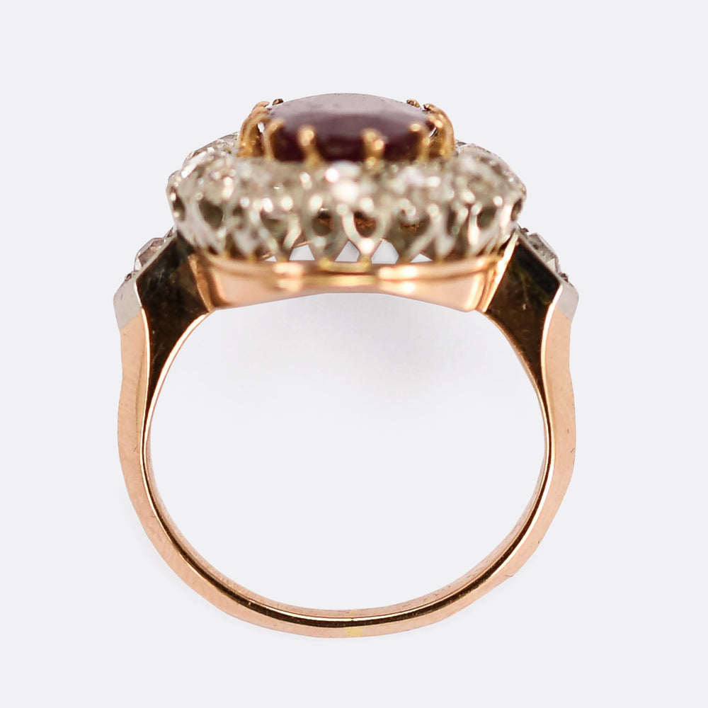Victorian 3ct Ruby & Diamond Cluster Ring