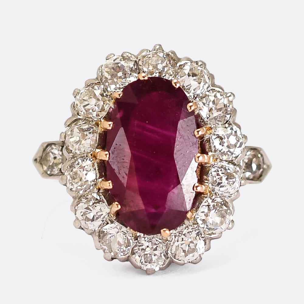 Victorian 3ct Ruby & Diamond Cluster Ring