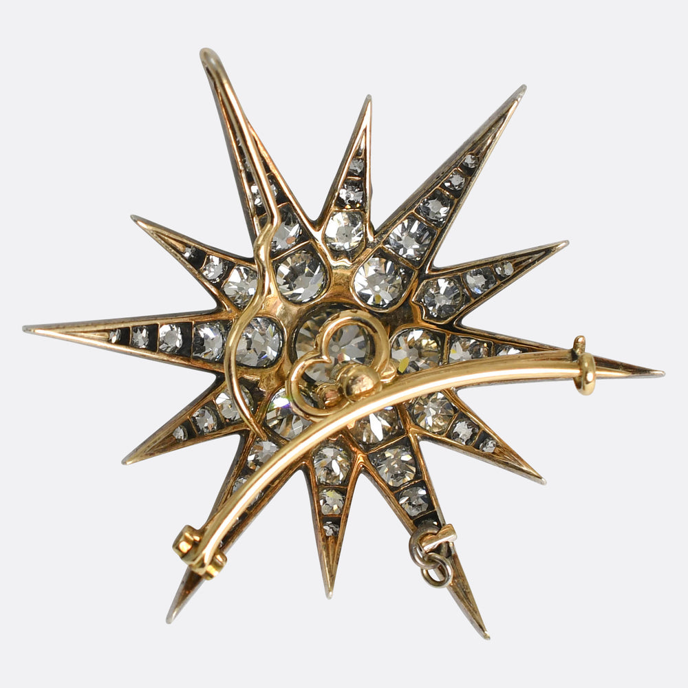 Victorian 4.72ct Diamond Star Pendant Brooch