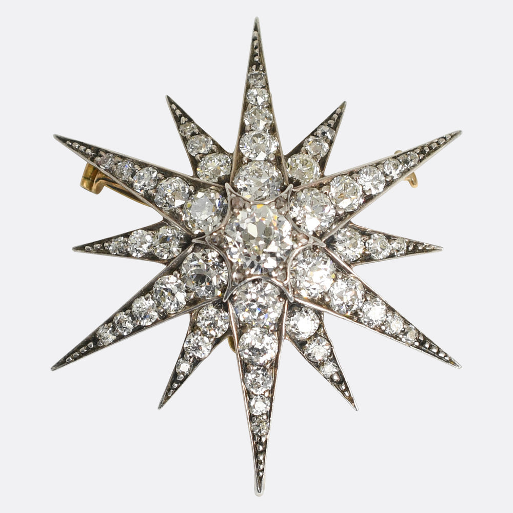 Victorian 4.72ct Diamond Star Pendant Brooch