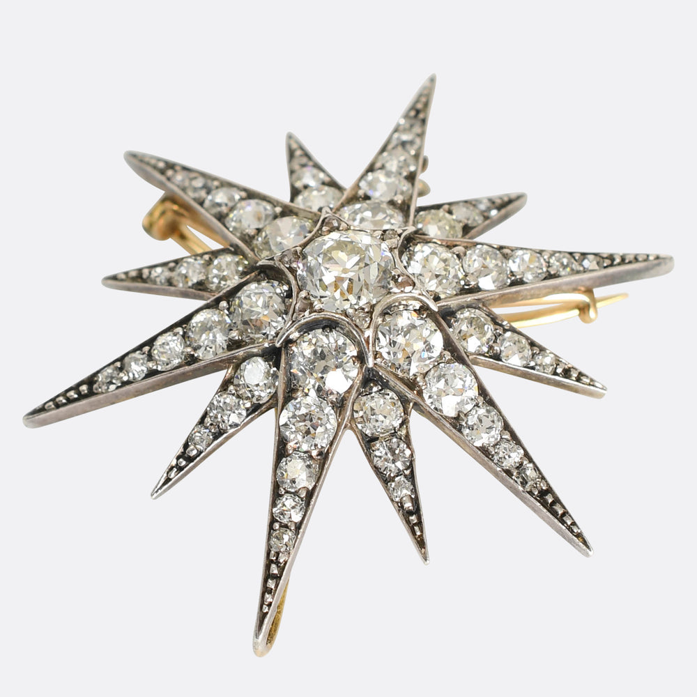 Victorian 4.72ct Diamond Star Pendant Brooch