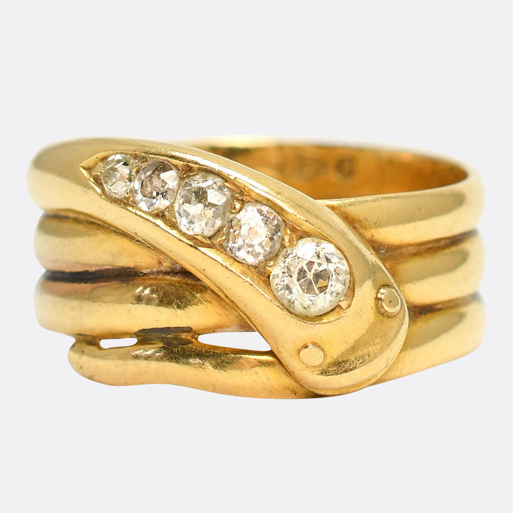 Victorian 5-Stone Diamond Coiled Snake Ring