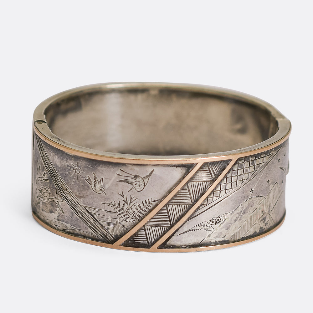 Victorian Aesthetic Movement Silver Cuff Bangle