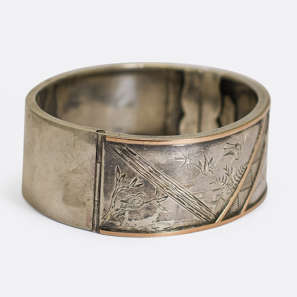 Victorian Aesthetic Movement Silver Cuff Bangle