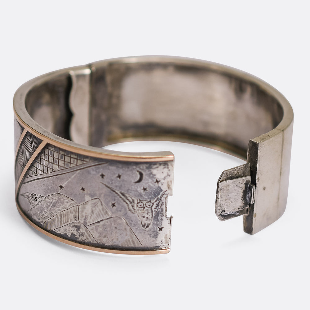 Victorian Aesthetic Movement Silver Cuff Bangle