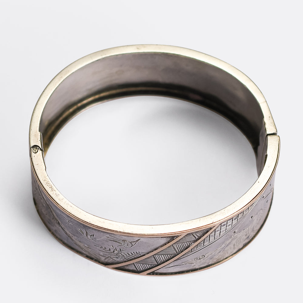 Victorian Aesthetic Movement Silver Cuff Bangle
