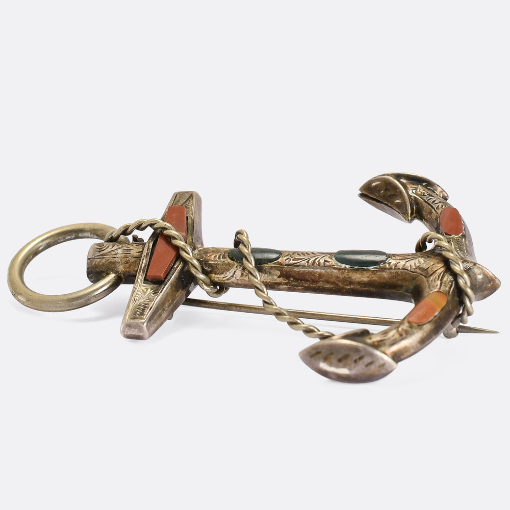 Victorian Agate Anchor Brooch
