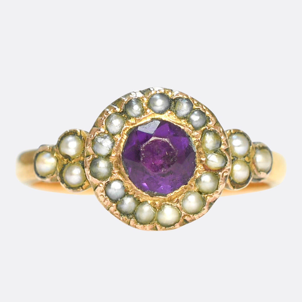 Victorian Amethyst & Pearl Cluster Ring