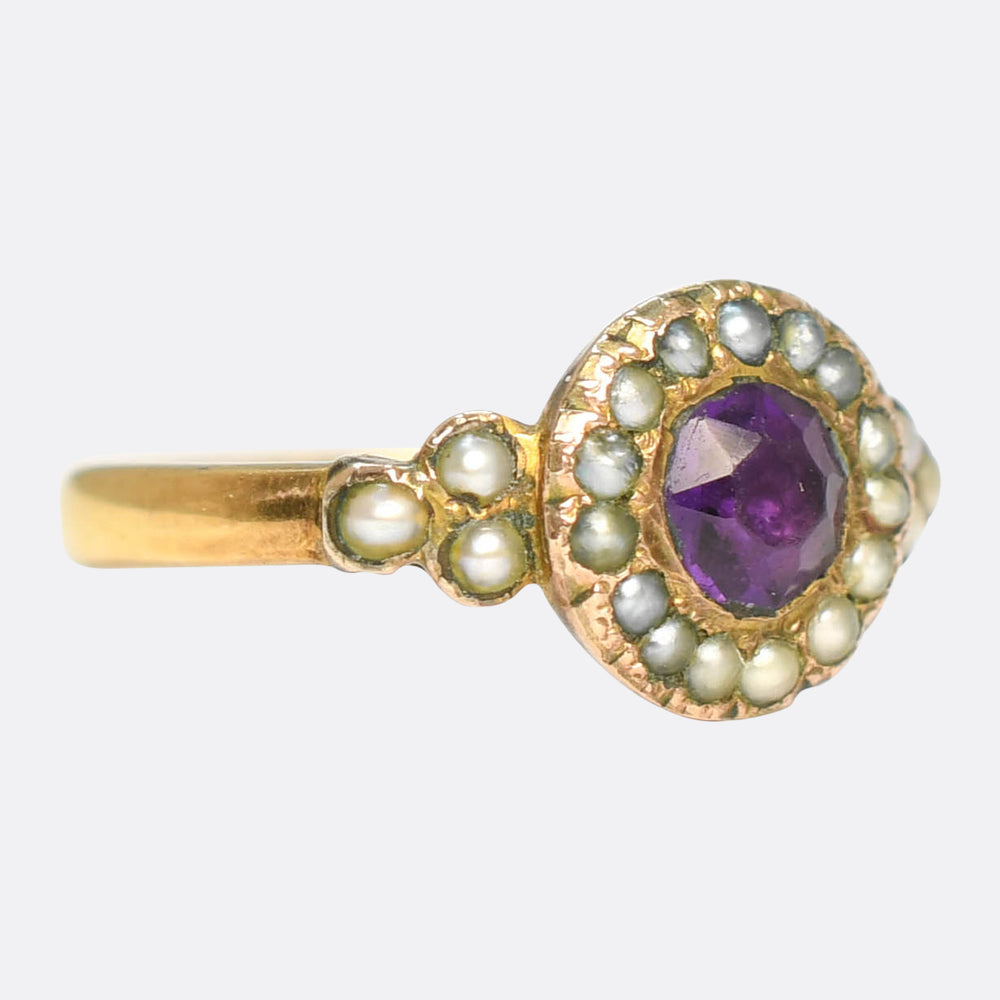 Victorian Amethyst & Pearl Cluster Ring