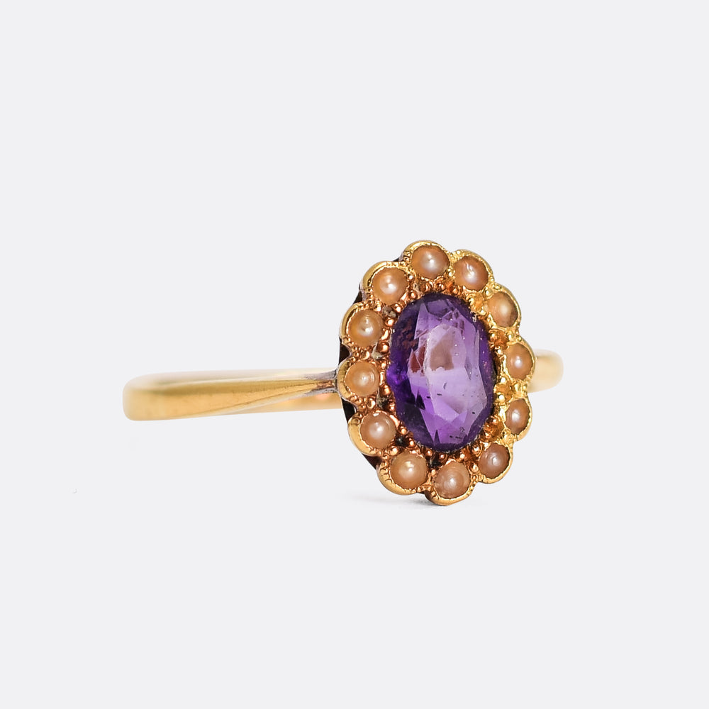 Victorian Amethyst & Pearl Cluster Ring
